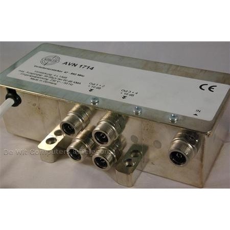 Amplificateur de signal AVN-1714 avec 4 sorties connecteur IEC 10dB (groupe :Câbles et fiches-Coax/Télévision)