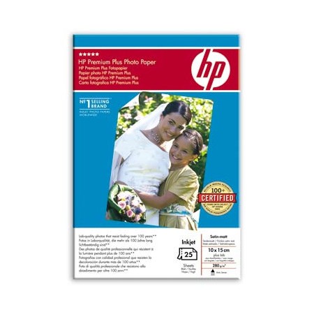Papier photo HP Premium Plus 10 x 15 cm, mat satiné, perforé, 280 g, (25 feuilles)